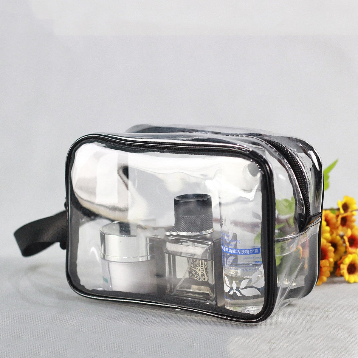 PVC Zippered Toiletry Makeup Bag Handle Bag