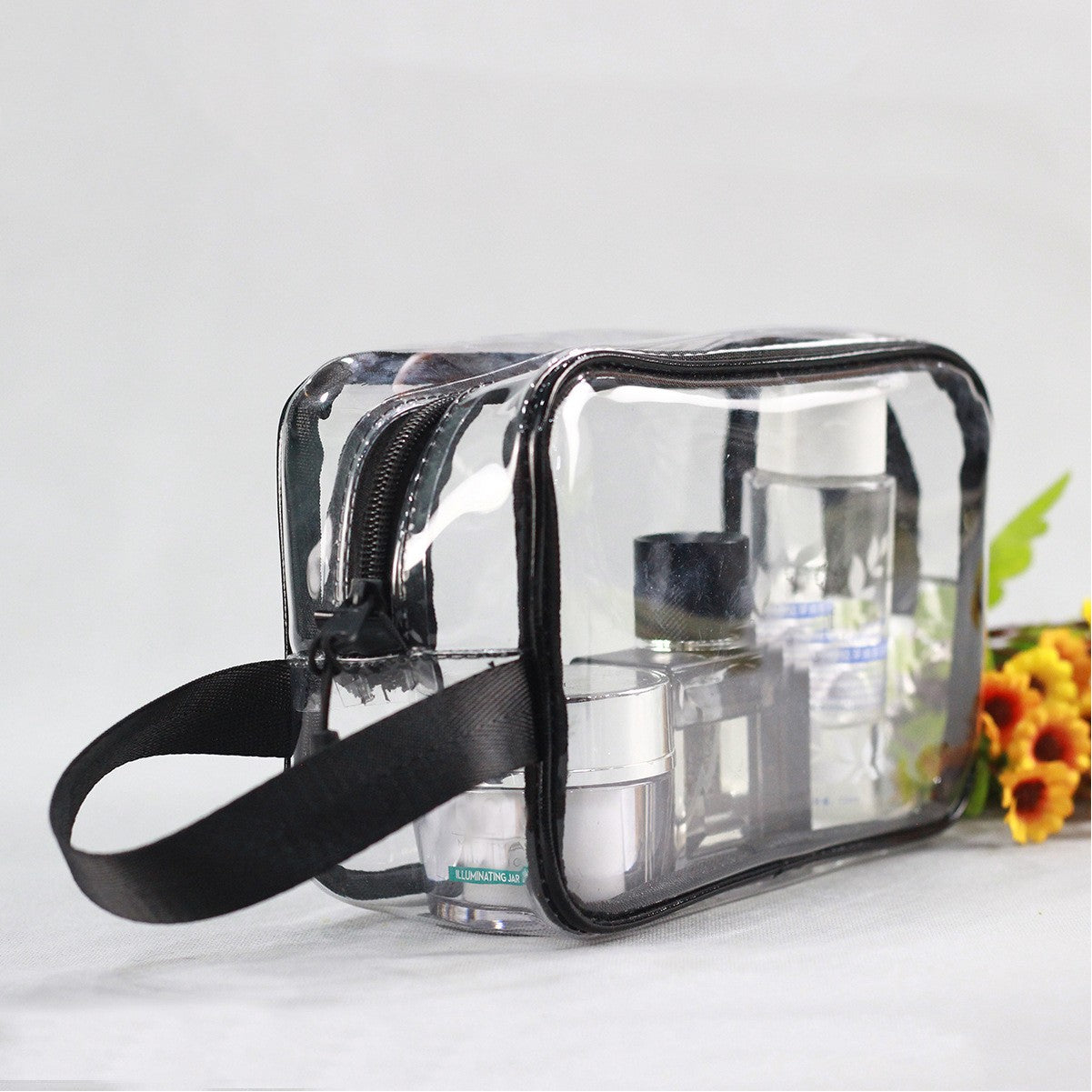 PVC Zippered Toiletry Makeup Bag Handle Bag