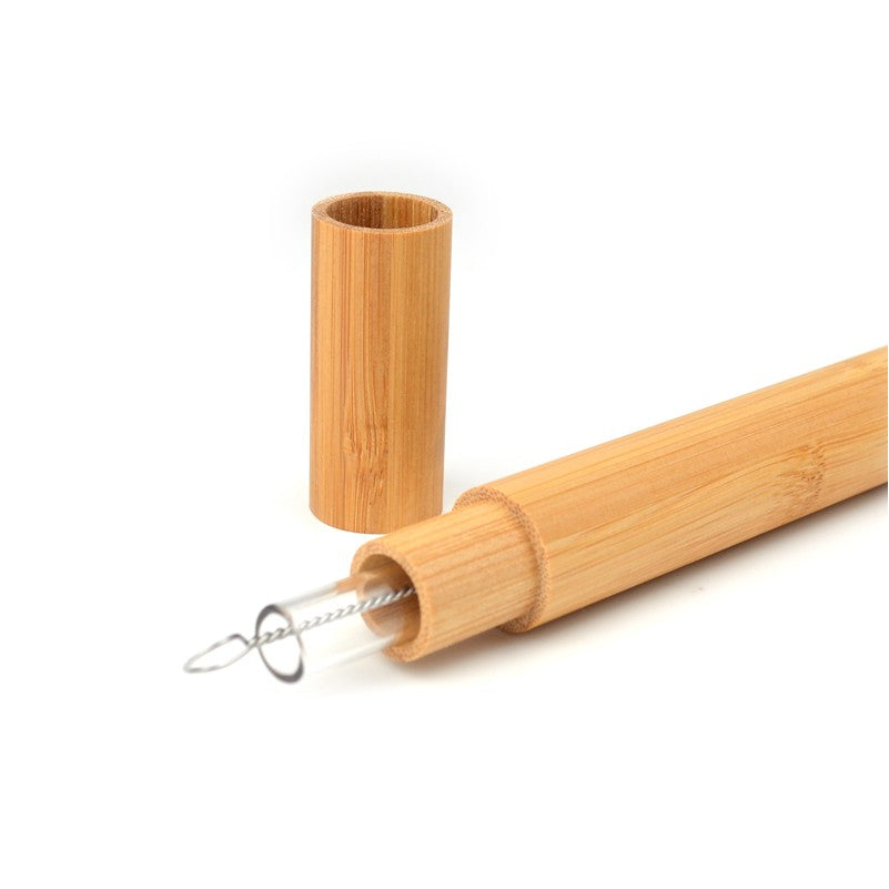 Clear Glass Straw W/Custom Bamboo Tube And Brush