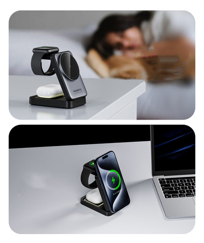 Magnetic 3" 1 Wireless Charging Station Travel Charger For Multiple Devices W/Night Light