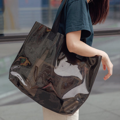 13.8x9.9" PVC Transparent Waterproof Tote Bag Clear Shoulder Bag For Shopping Outdoors