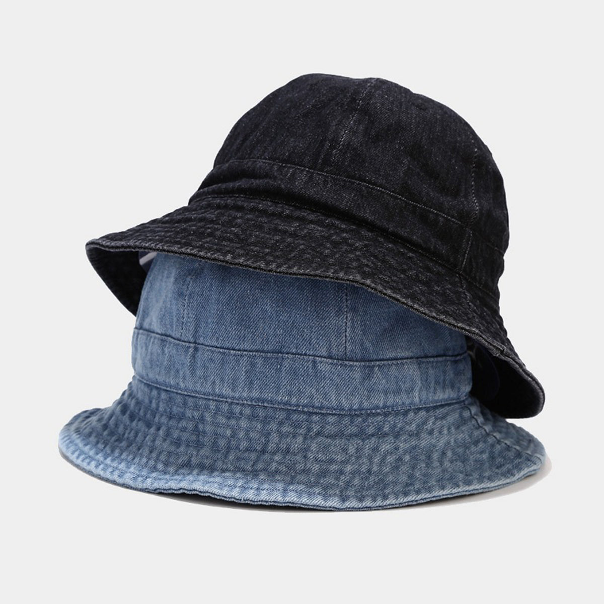 Summer Round Top Washed Denim Jean Bucket Hat Fisherman Cap