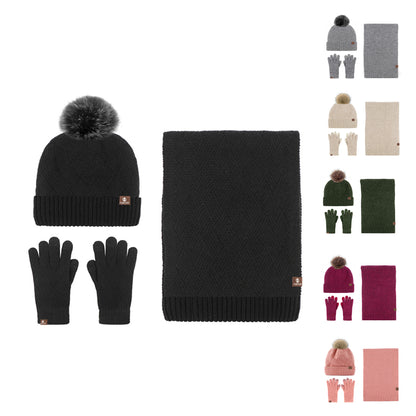 3 Piece Winter Beanie Set - Warm Knit Hat Scarf And Gloves