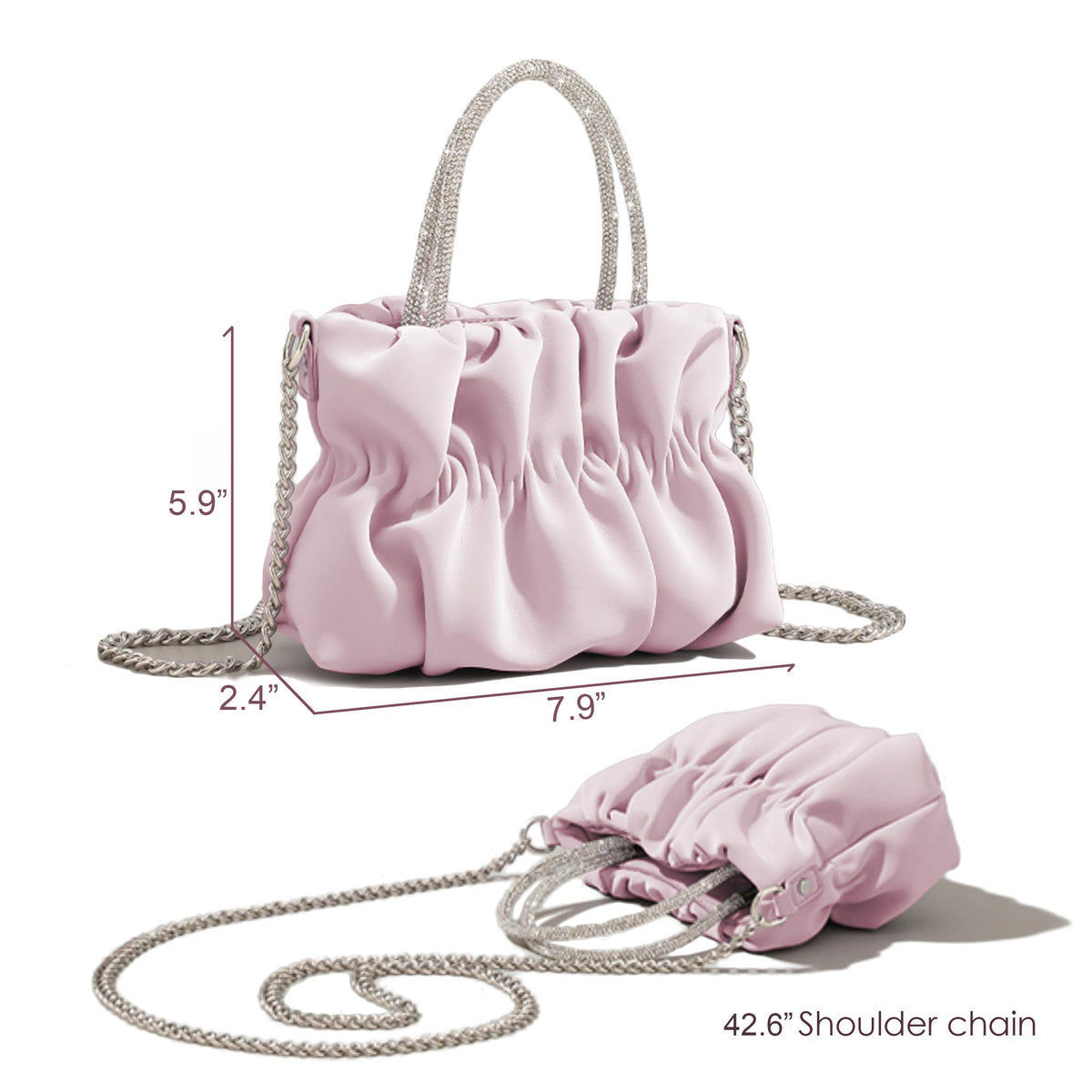Mini PU Rhinestone Handle Soft Leather Handbags Crossbody Bag