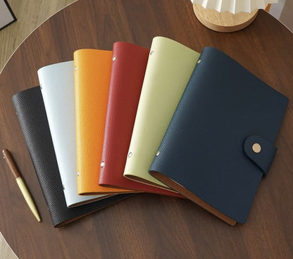 A5 Soft Lychee Texture Leather Binder Loose-leaf Notebook W/ Pen Holder
