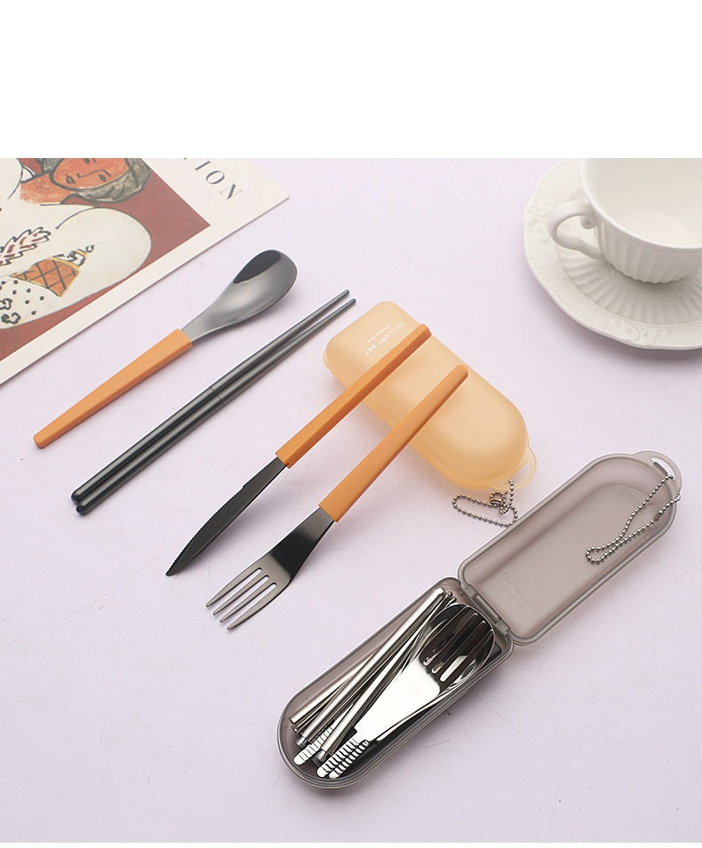 Portable Folding 304 Stainless Steel Spoon Knife Fork Chopsticks Tableware Set