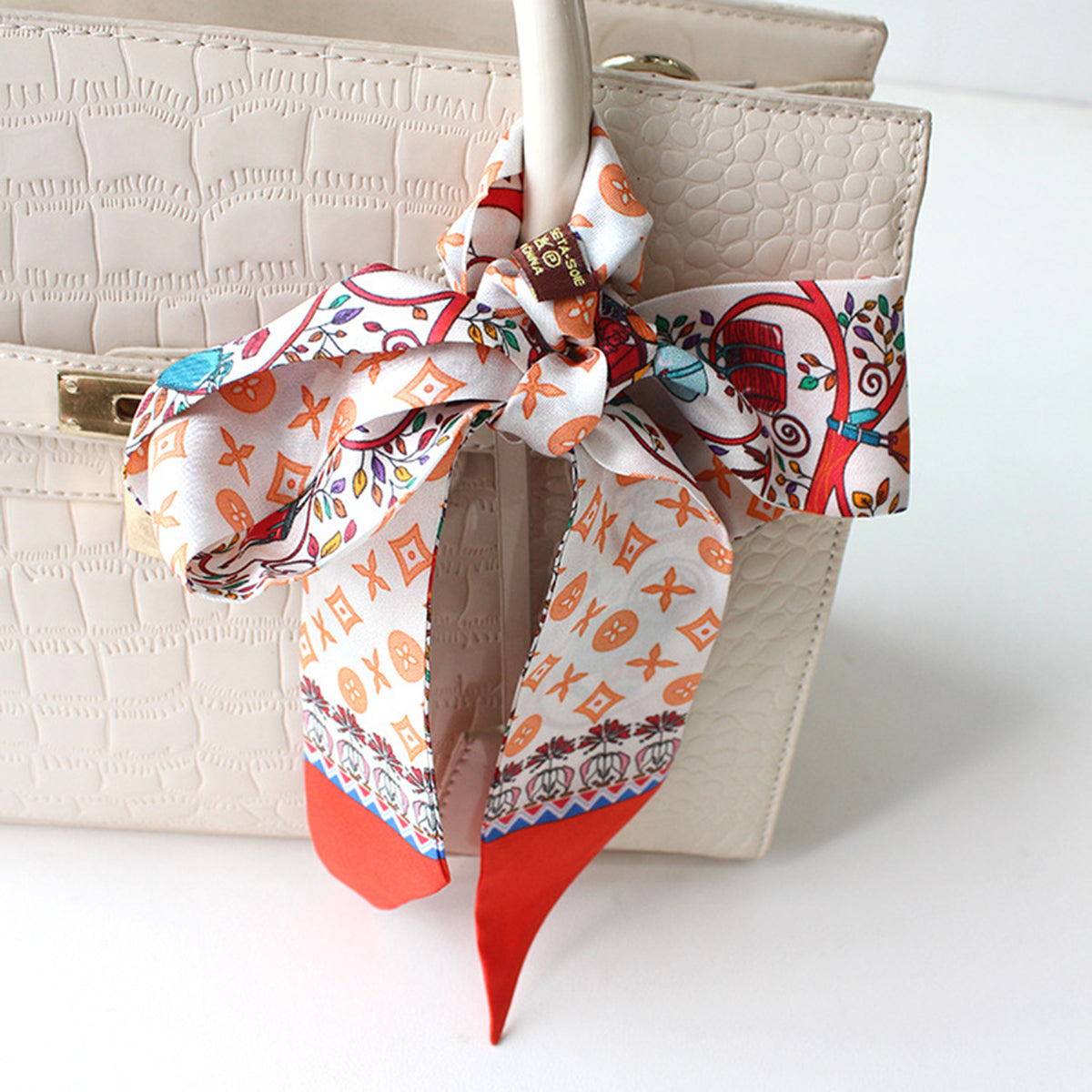 Custom 47.2" x 2.4" 100% Silk Hair Wrap Twill Silk Ribbons Purse Scarf