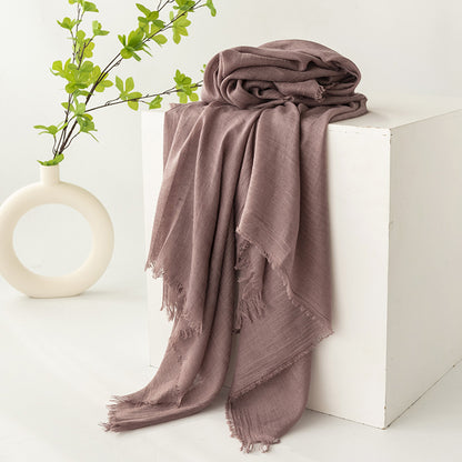 75'' Linen Feeling Scarf Pashmina Shawls Wraps Short Fringed Scarf Long Headscarf - Woven Label