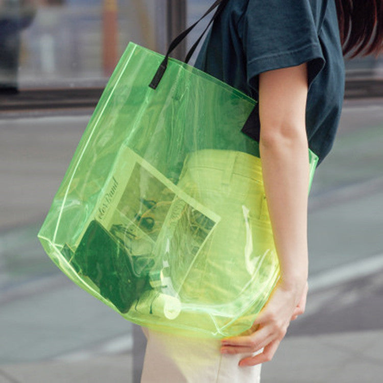 13.8x9.9" PVC Transparent Waterproof Tote Bag Clear Shoulder Bag For Shopping Outdoors