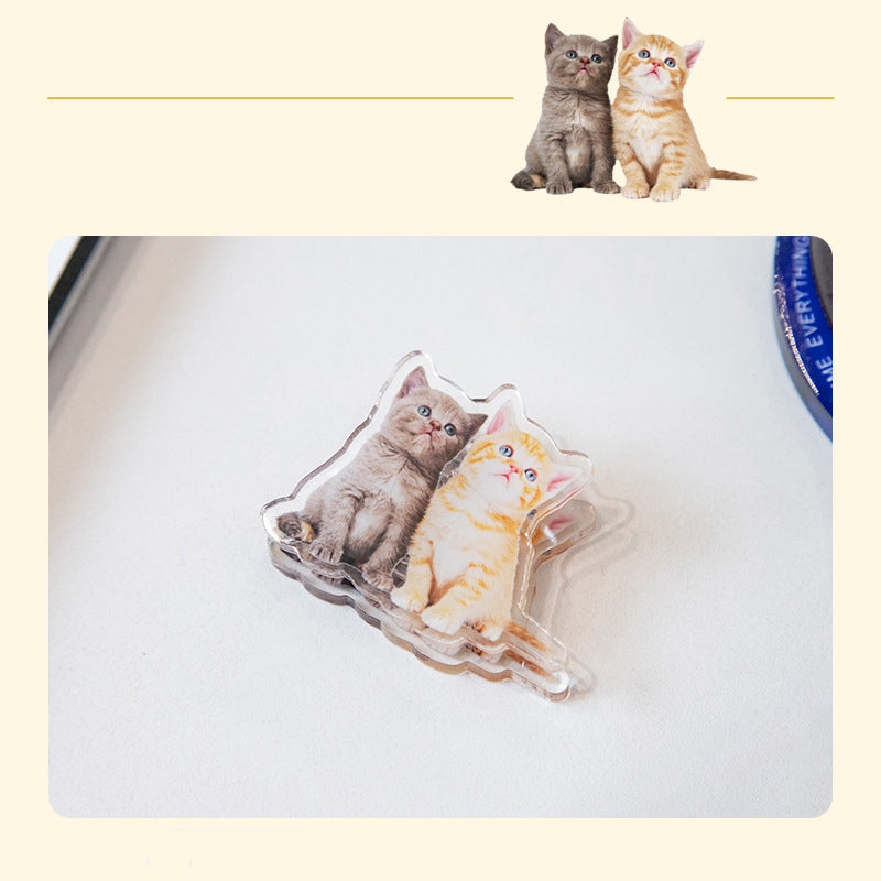 Cute Cat Shaped Acrylic Album Memo Clip Bag Binder Sealing Clip Food Bag Clamp-Two Sides Imprint