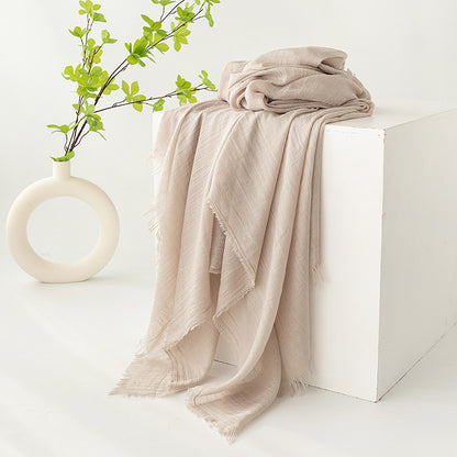 75'' Linen Feeling Scarf Pashmina Shawls Wraps Short Fringed Scarf Long Headscarf - Woven Label
