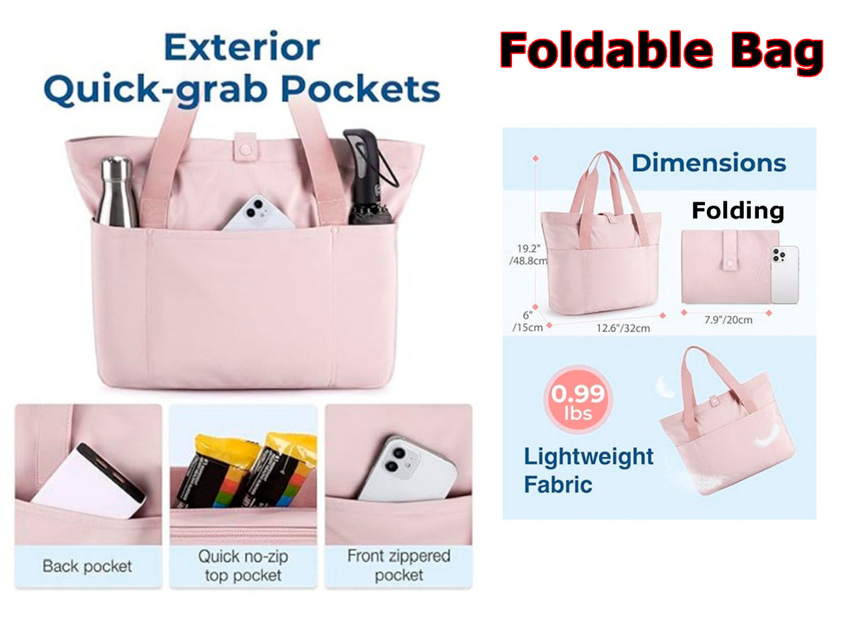Outdoor Zipper Foldable Bag Multi-Pocket Folding Tote Bag Beach Bag Reusable Shopping Bag