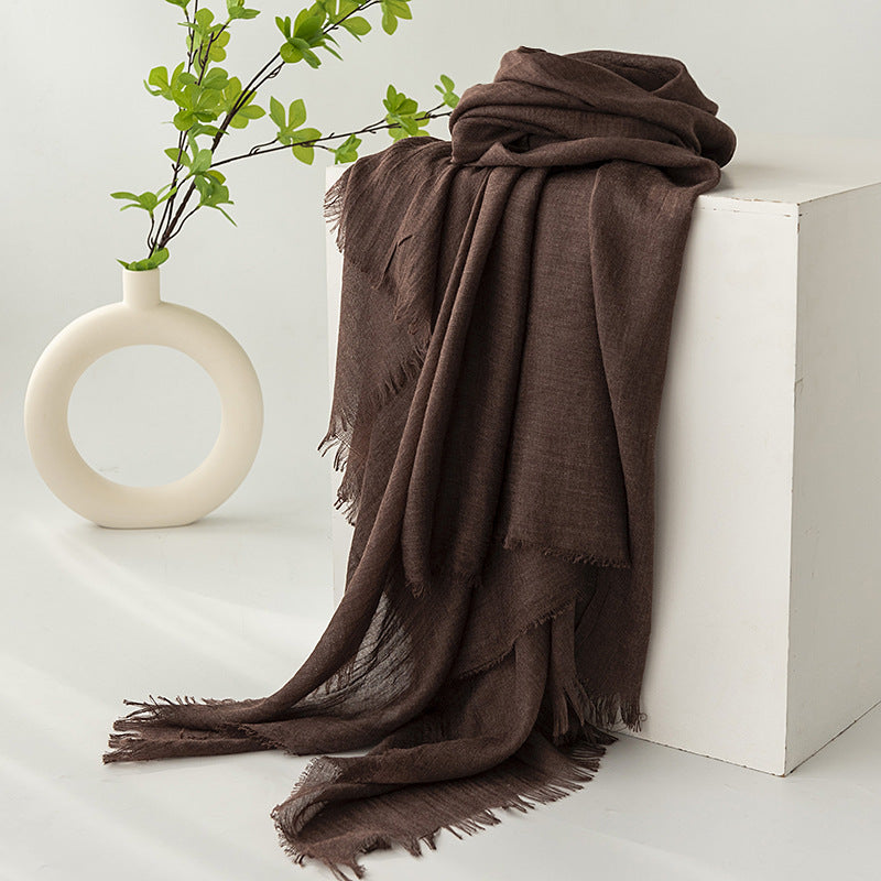 75'' Linen Feeling Scarf Pashmina Shawls Wraps Short Fringed Scarf Long Headscarf - Embroider