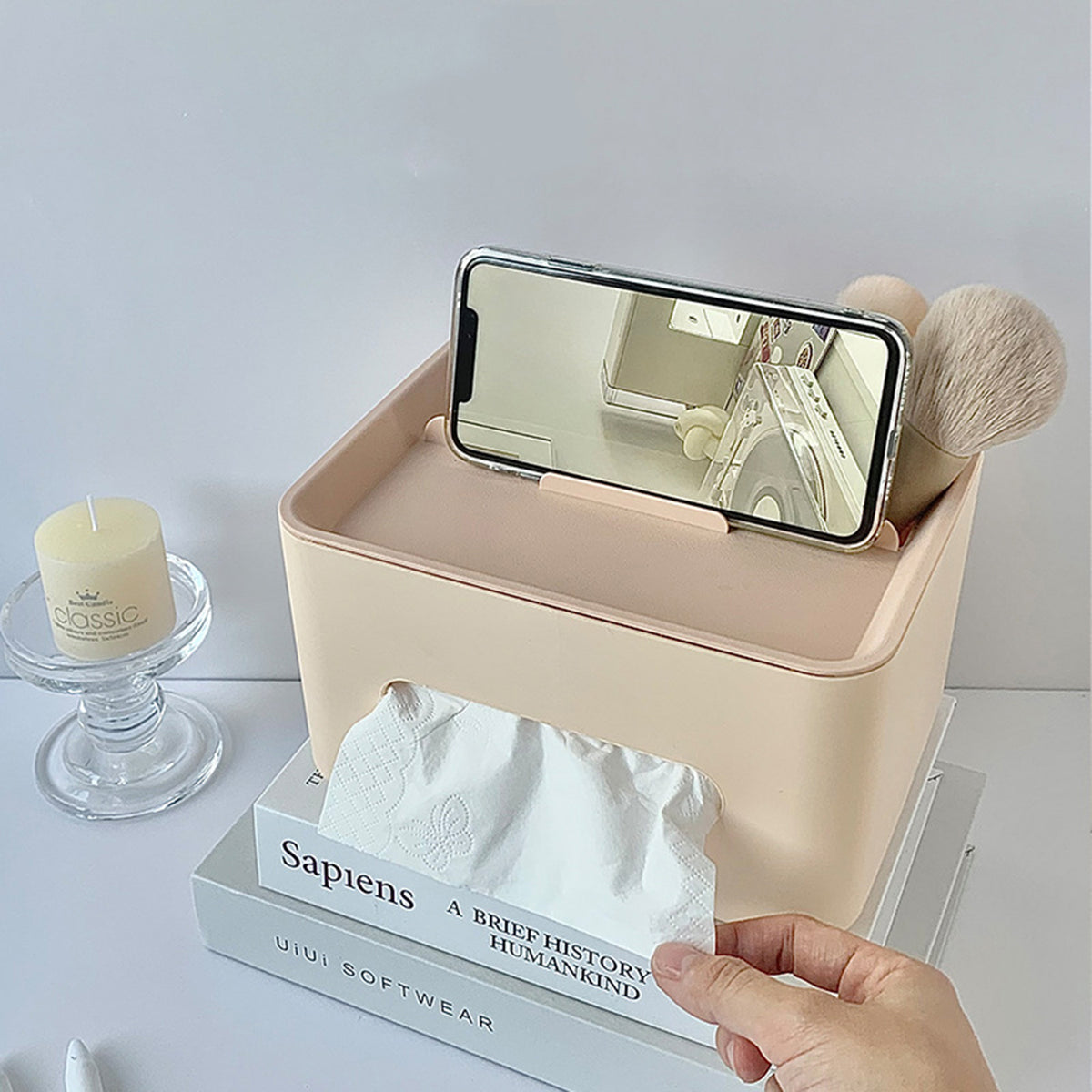 Tissue Box Organizer Cover Holder with Storage Napkin Tissue Box Holder with Remote Control