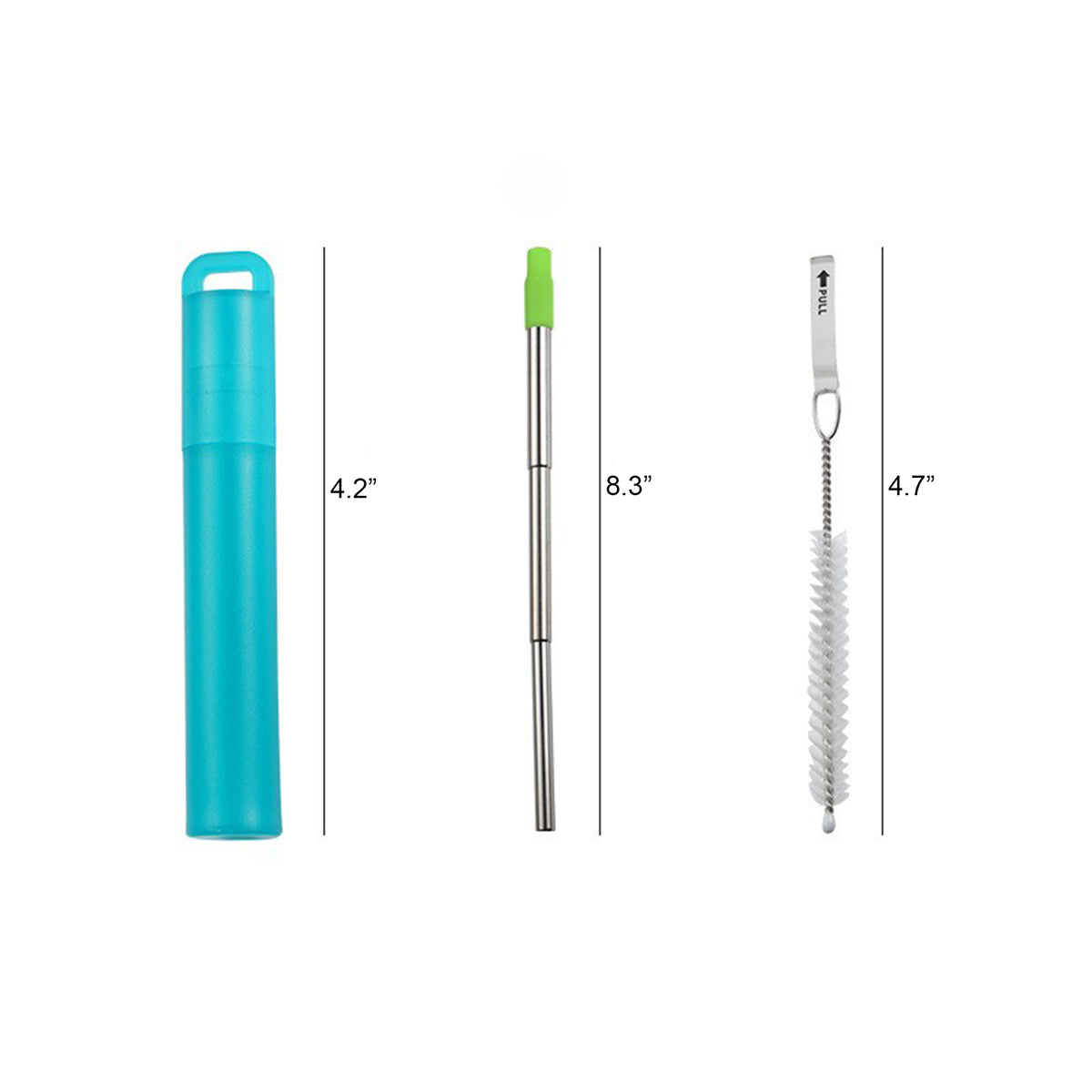 Reusable 304 Stainless Steel Collapsible Drinking Straw Cleaning Brushes Set W/ Case