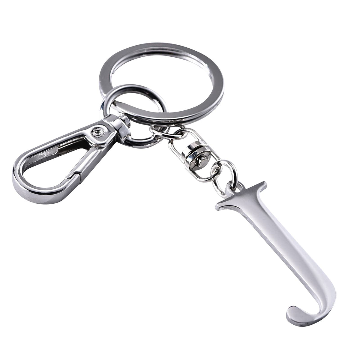 Silver Letter J Keychain Initial Keychain W/ Matel Clip