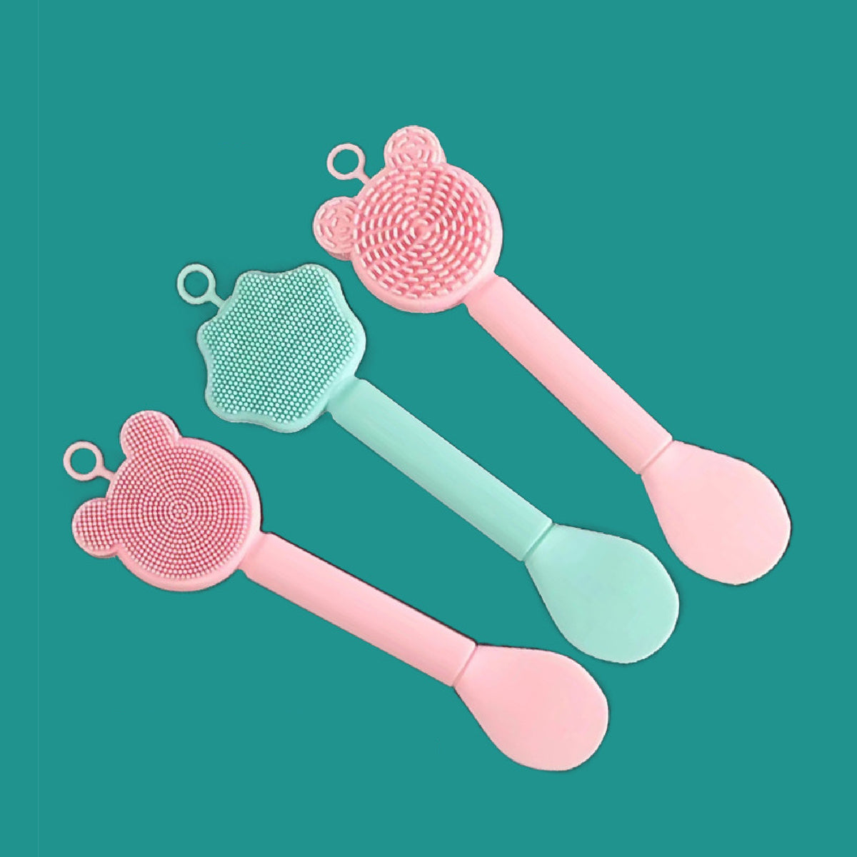 2" 1 Silicone Facial Cleansing Scrubber Face Mask Brush for Mud, Clay, Mixed Skin Care Tool Set