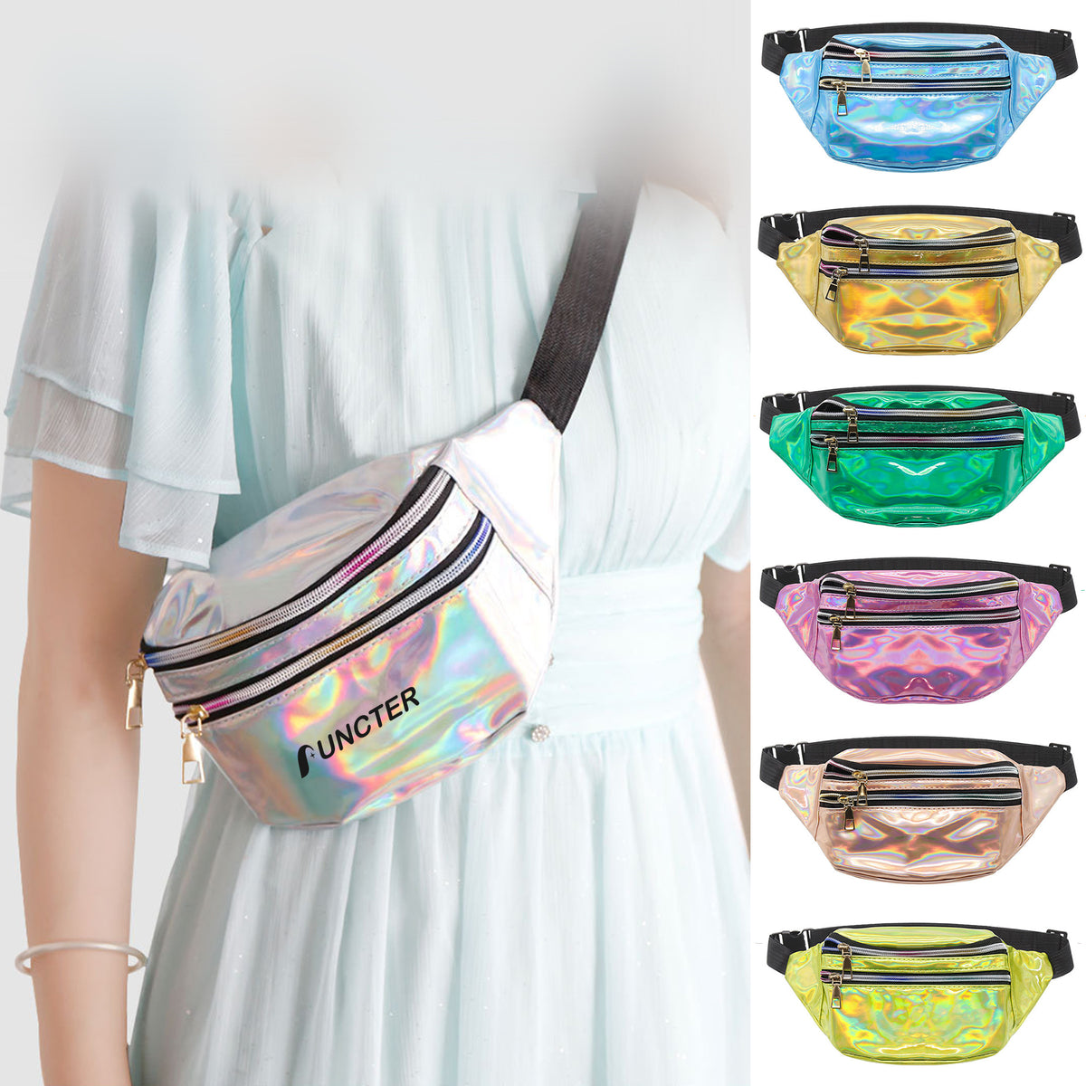 Waterproof Holographic Fanny Pack Shiny Waist Pack Luminous Waist Bag