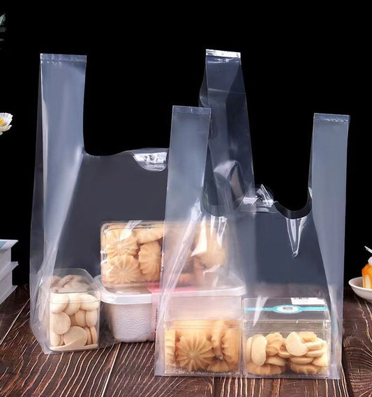 16"x16" 2.4mil PE Merchandise Shopping Bags Plastic Vest Bag W/Handle & Gusset