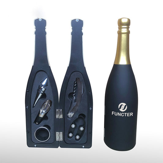 Champagne Gold Bottle Neck Matte Bottle Wine Opener Set -5 Piece