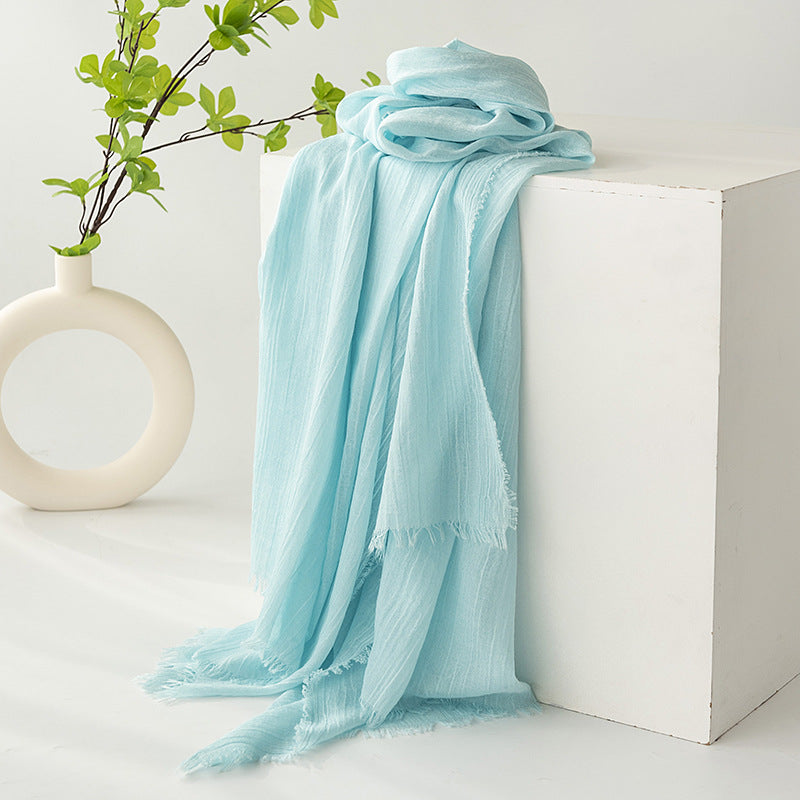 75'' Linen Feeling Scarf Pashmina Shawls Wraps Short Fringed Scarf Long Headscarf - Woven Label