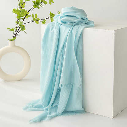 75'' Linen Feeling Scarf Pashmina Shawls Wraps Short Fringed Scarf Long Headscarf - Woven Label