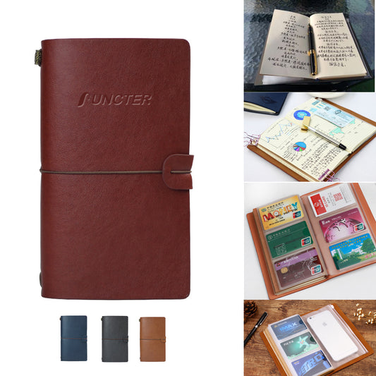A6 PU Leather Journal Daily Notebook Daybook With Clear Card Slots And Zippered Bag