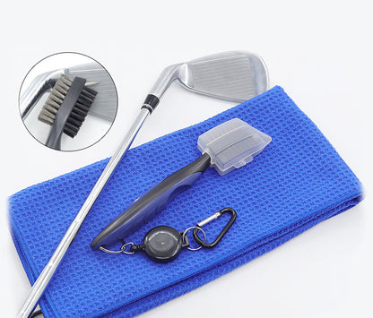 Microfiber Waffle Pattern Tri-fold Golf Towel Set Golf Club Cleaning Brush Kit