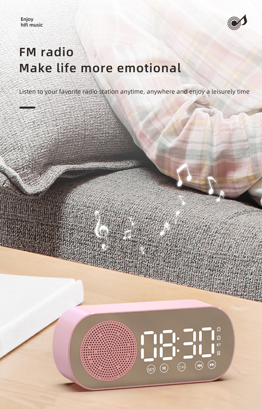 2000 mAh Digital LED Mirror Radio Alarm Clock Wireless Speaker