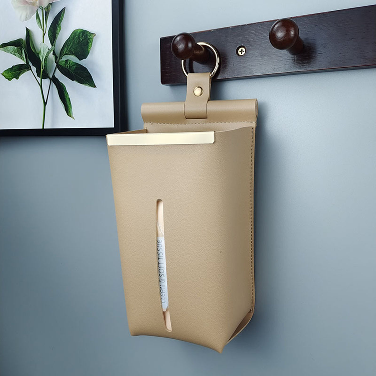 Tissues Box PU Leather Facial Paper Storage Case Rectangular Organizer Holder Decor with Hanging