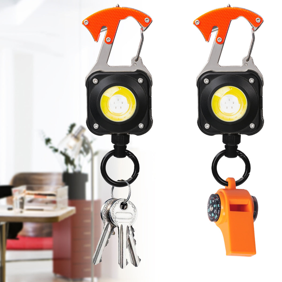 Outdoor Multifunction Retractable Badge Reel w/ Escape Hammer Led Flash