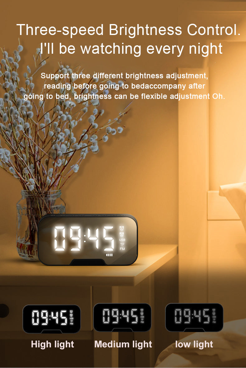 2000 mAh Digital LED Mirror Radio Alarm Clock Wireless Speaker W/Phone Bracket