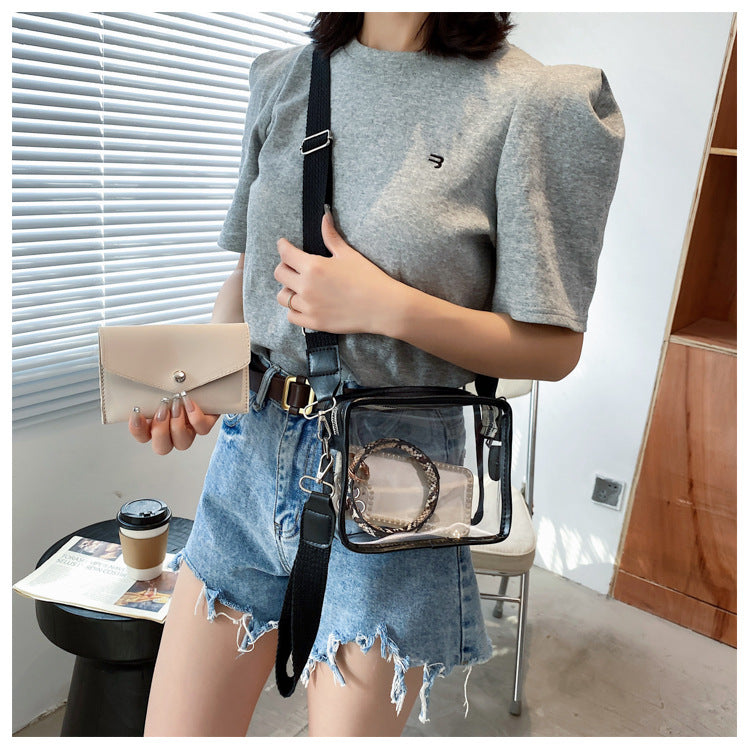PVC Transparent Crossbody Bag Single Shoulder Bag W/One Separate Pouch