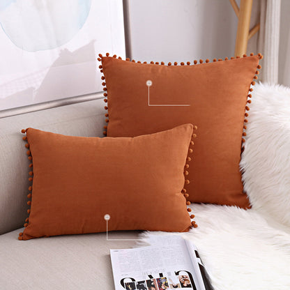 15 x 8" Pompoms Pillowcase Velvet Ball Tassel Trimmed Pillowshams Pompom Fringe Cute Pillowcase