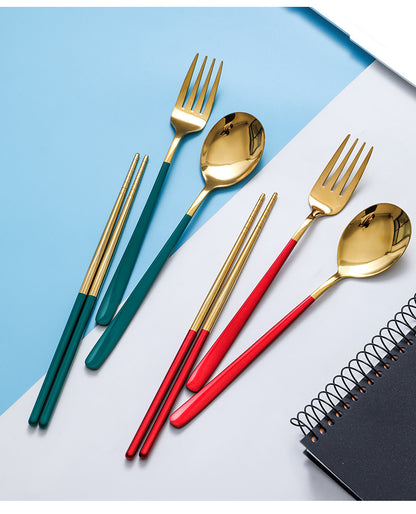 3-Piece 304 Stainless Steel Flatware Tableware Set W/PE Box(Black Gold & Green Gold & Red Gold)