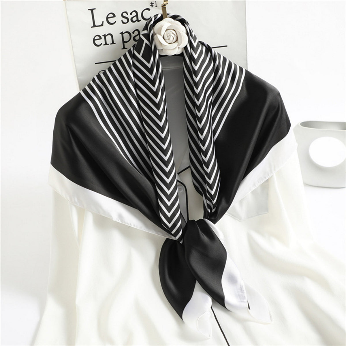 Custom 35.5" x 35.5" Polyester Satin Silk Feeling Headband Women's Square Neck