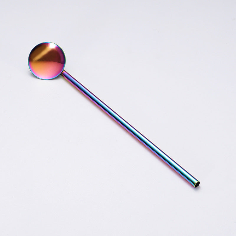 304 Stainless Straw Spoon Drinking Spoon With Straw (Gold & Rose Gold & Rainbow & Black)