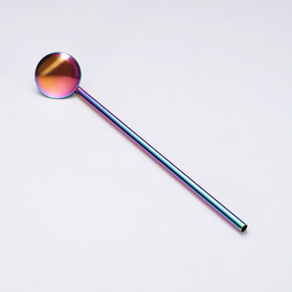 304 Stainless Straw Spoon Drinking Spoon With Straw (Gold & Rose Gold & Rainbow & Black)