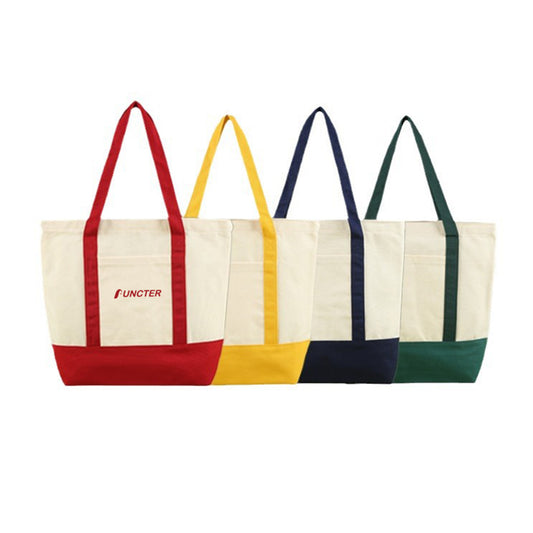 Heavy Duty 12 Oz. Cotton Canvas Boat Tote Bag w/Front Open Pocket & Inner Pocket