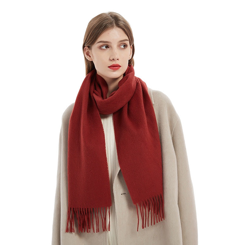 71" 100% Lamb Wool Plain Scarf Warm Autumn Winter Scarf Solid Color Fringed Wool Scarf