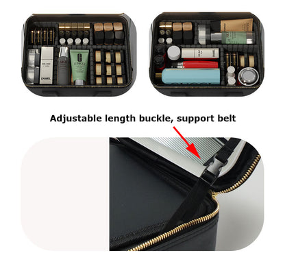 Multifunctional PU Leather Cosmetic Bag with Removable LED Mirror - Travel Makeup Bag Handle Case