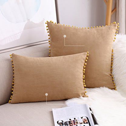 15 x 8" Pompoms Pillowcase Velvet Ball Tassel Trimmed Pillowshams Pompom Fringe Cute Pillowcase