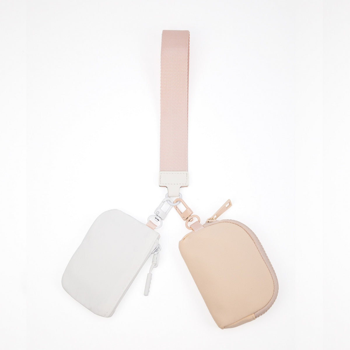 Mini Zip Around Dual Pouch Wristlet With 2 Straps Wristlet Keychain Wallet