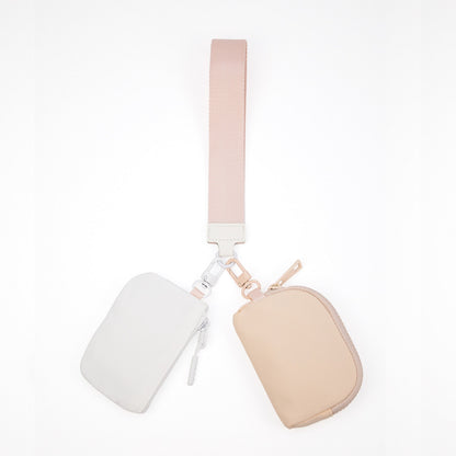 Mini Zip Around Dual Pouch Wristlet With 2 Straps Wristlet Keychain Wallet
