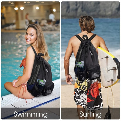 19 x 12" Drawstring Backpack with Mesh Side Pockets, Large Capacity Sports Bags Gym Backpack