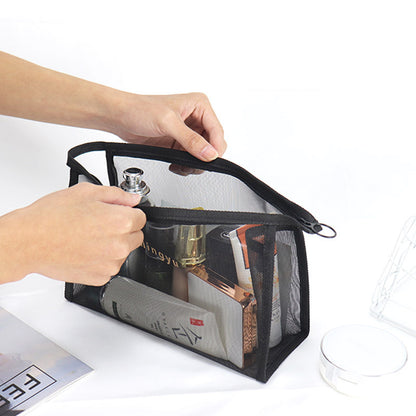 Non-waterproof Polyester Mesh Zipper Makeup Bag Handle Bag Transparent Pouch(Large)