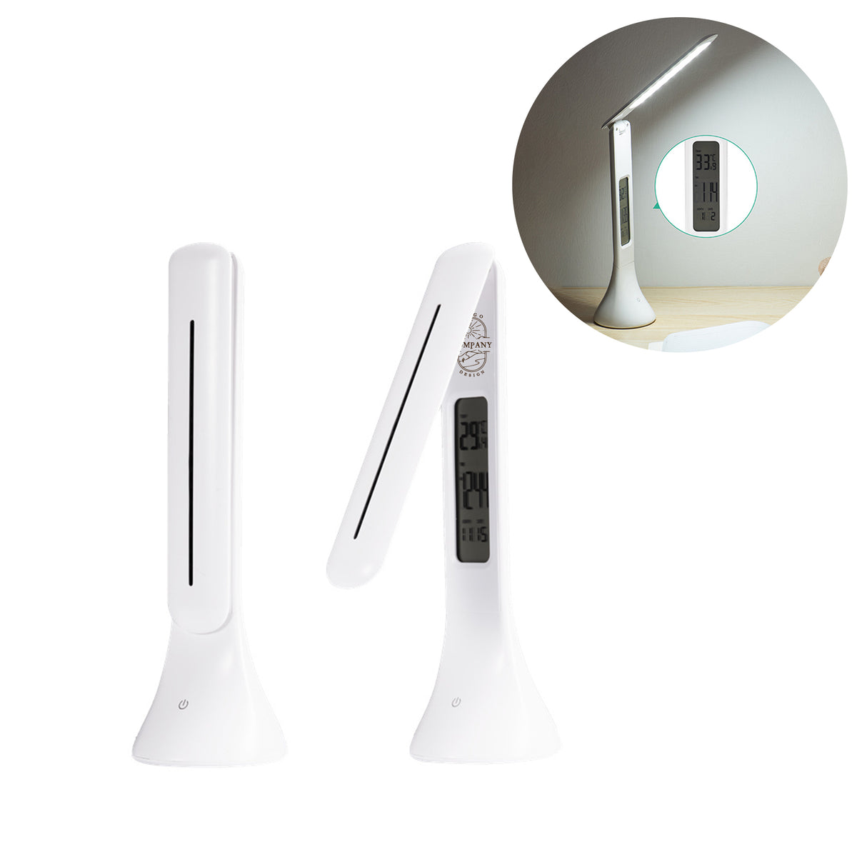 LED Foldable Dimmable Desk Lamp With Thermometer Calendar Clock