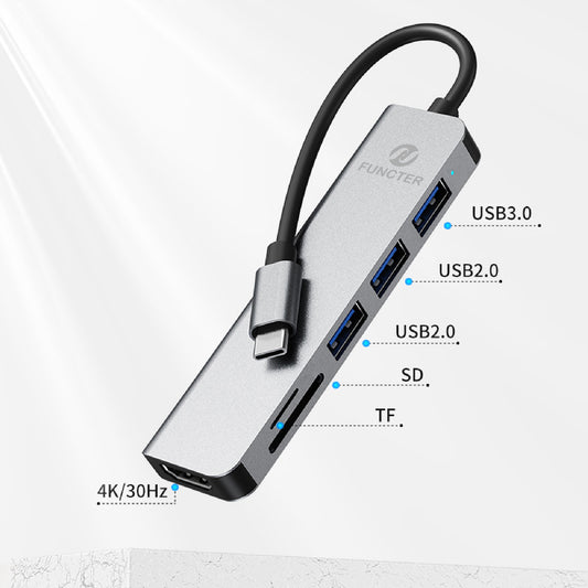 USB C Hub Multiport Adapter 6" 1 with HDMI USB 3.0 Data Port Card Reader