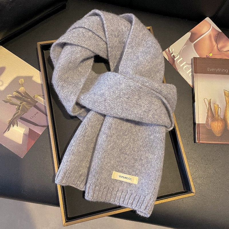 63'' 100% Lamb Wool Plain Scarf Solid Color Wool Scarf Knitted Scarf for Men and Women