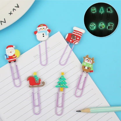 Dark Luminous Charm Christmas Santa Paper Clip Custom Shaped Bookmark Paper Clasp Noctilucent Charm
